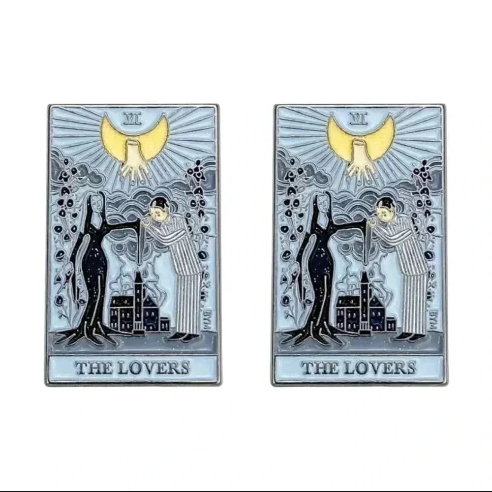 The lovers tarot card black grey enamel pin brooch charm purse bag decor hanging